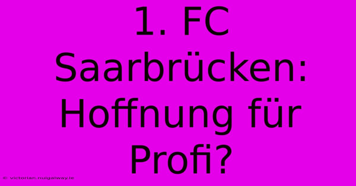 1. FC Saarbrücken: Hoffnung Für Profi?