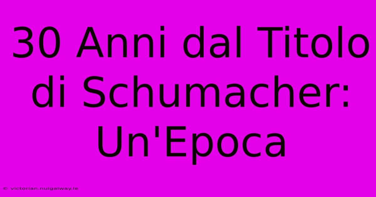 30 Anni Dal Titolo Di Schumacher: Un'Epoca