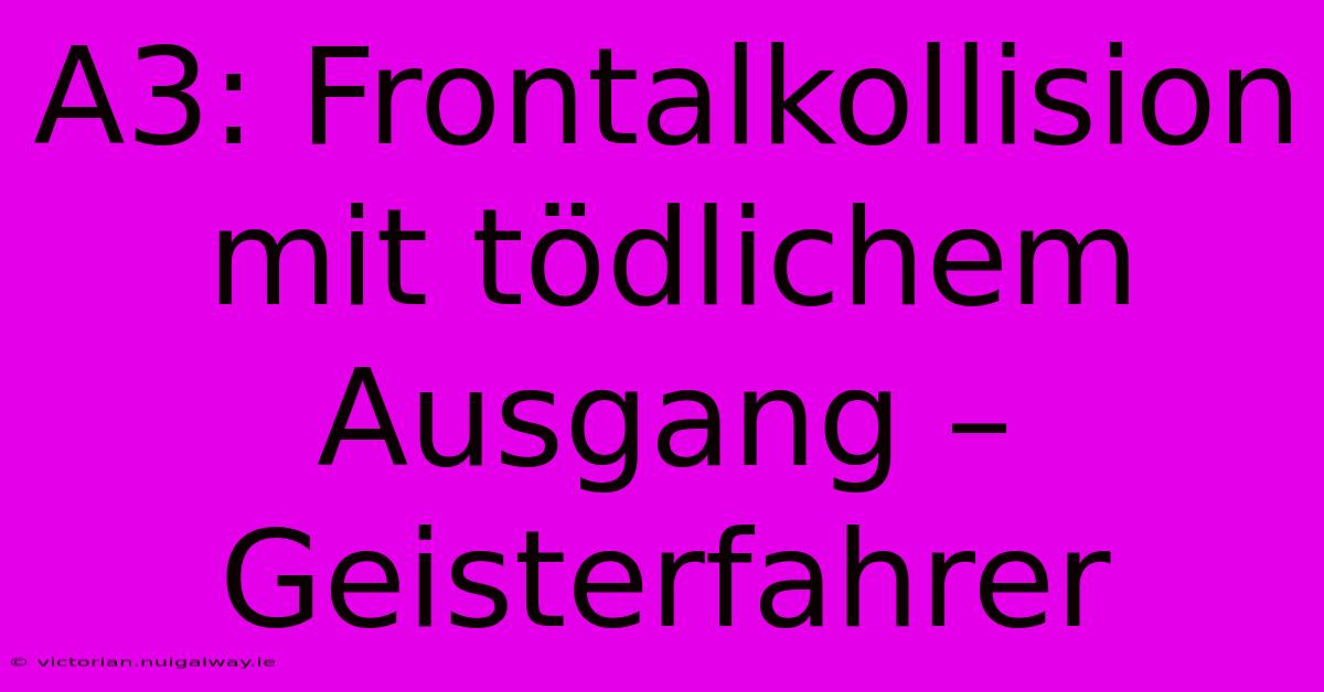 A3: Frontalkollision Mit Tödlichem Ausgang – Geisterfahrer