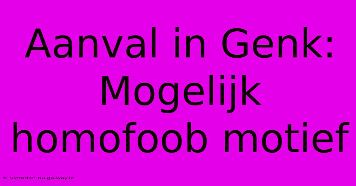 Aanval In Genk: Mogelijk Homofoob Motief 