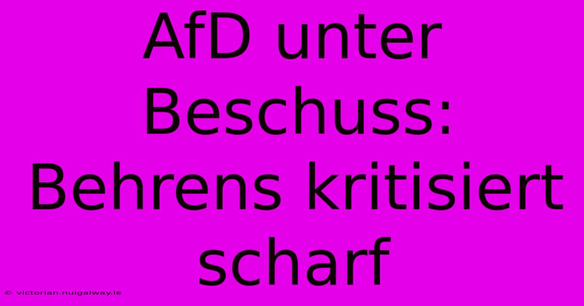 AfD Unter Beschuss: Behrens Kritisiert Scharf