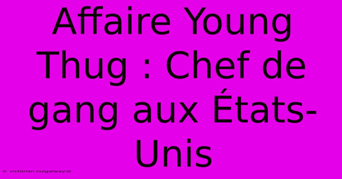 Affaire Young Thug : Chef De Gang Aux États-Unis 