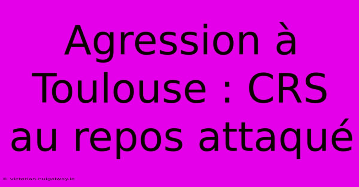 Agression À Toulouse : CRS Au Repos Attaqué