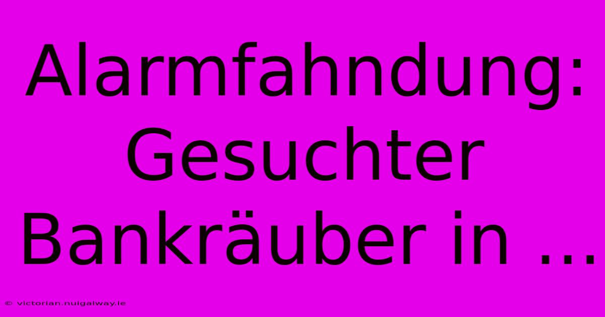 Alarmfahndung: Gesuchter Bankräuber In ...