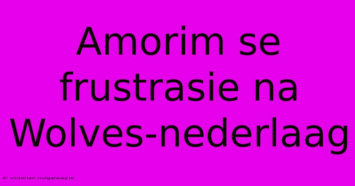 Amorim Se Frustrasie Na Wolves-nederlaag