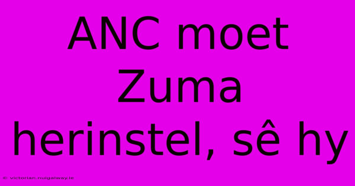 ANC Moet Zuma Herinstel, Sê Hy