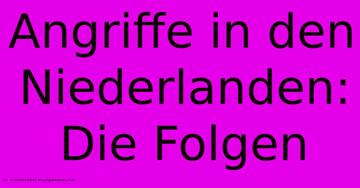 Angriffe In Den Niederlanden: Die Folgen