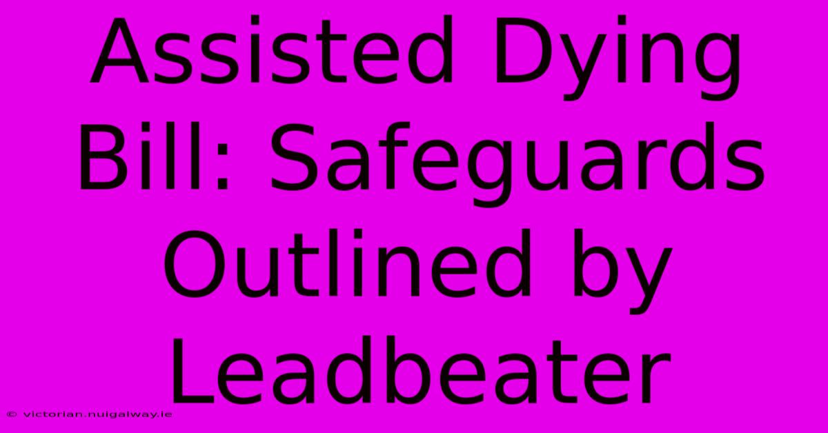 Assisted Dying Bill: Safeguards Outlined By Leadbeater