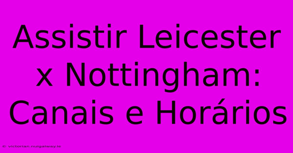 Assistir Leicester X Nottingham: Canais E Horários 