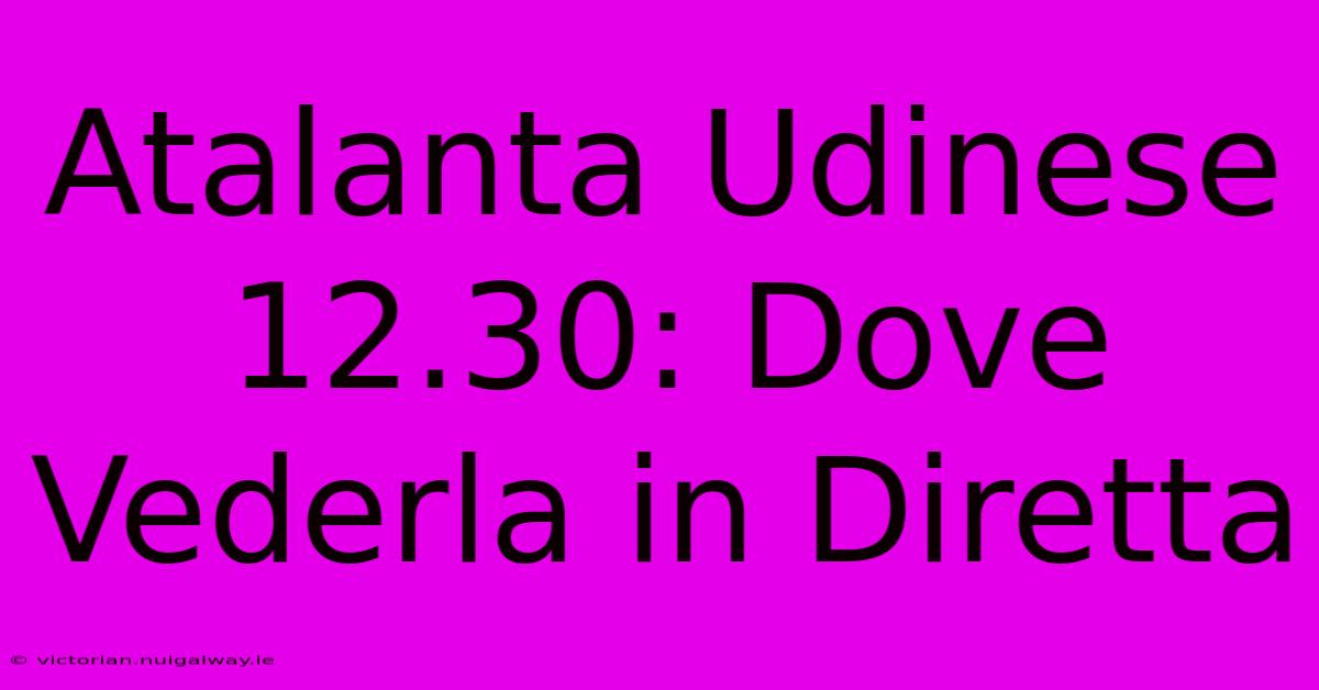 Atalanta Udinese 12.30: Dove Vederla In Diretta