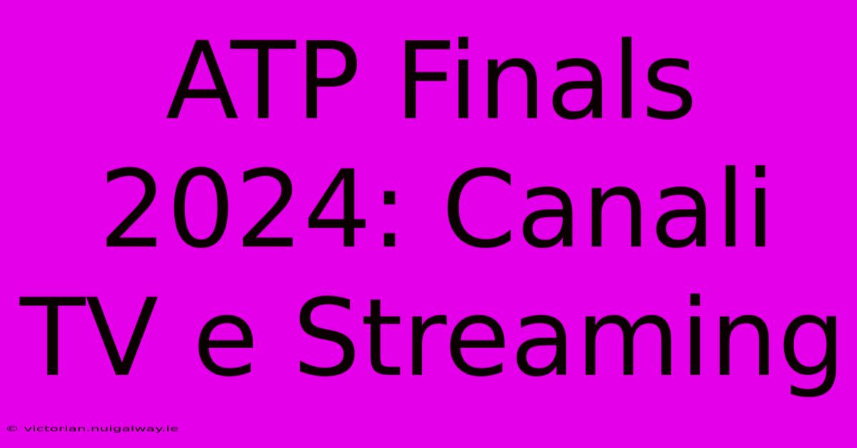 ATP Finals 2024: Canali TV E Streaming