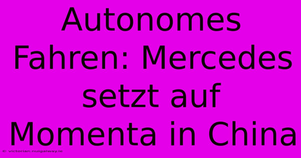 Autonomes Fahren: Mercedes Setzt Auf Momenta In China