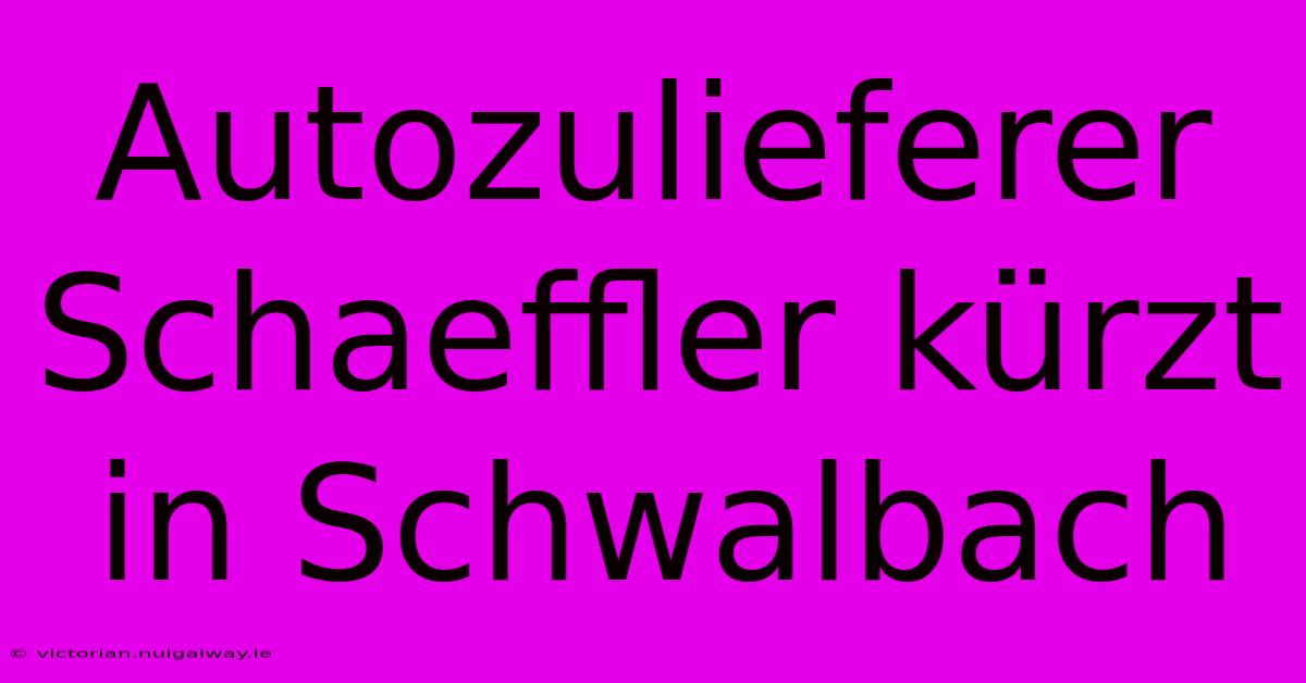 Autozulieferer Schaeffler Kürzt In Schwalbach