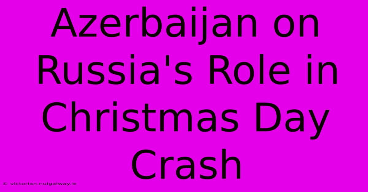 Azerbaijan On Russia's Role In Christmas Day Crash