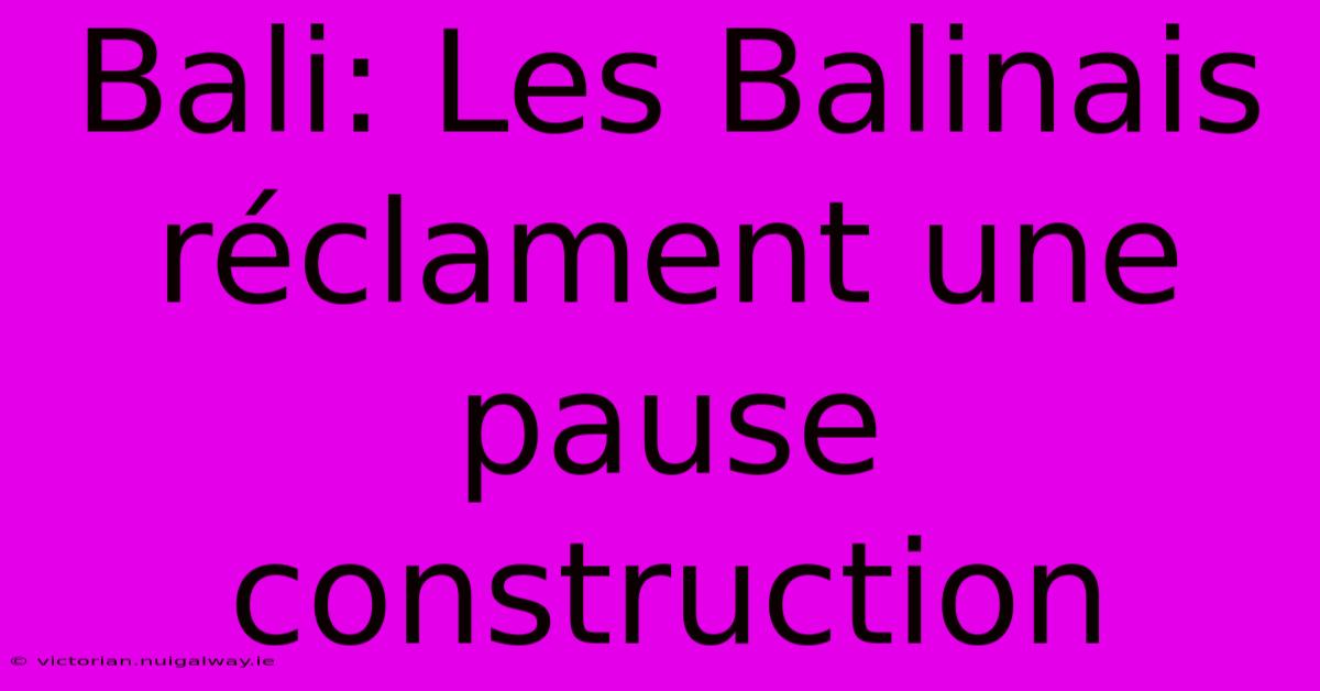 Bali: Les Balinais Réclament Une Pause Construction