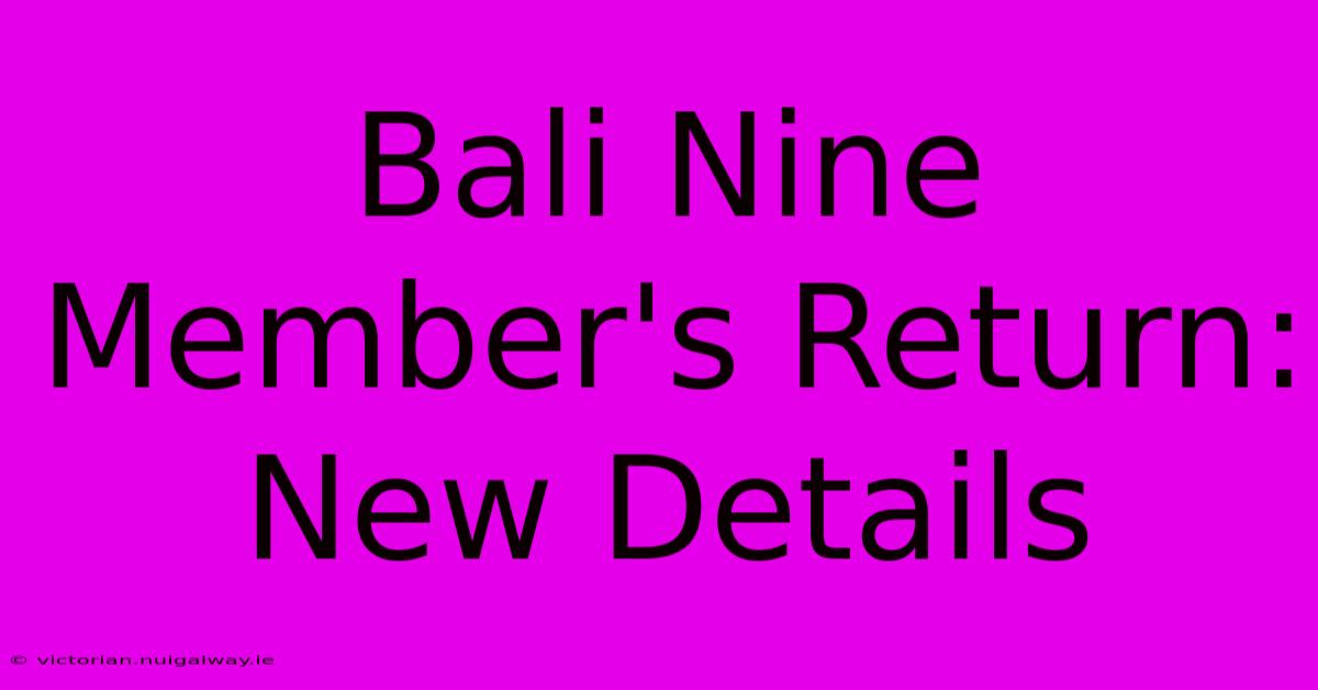 Bali Nine Member's Return: New Details