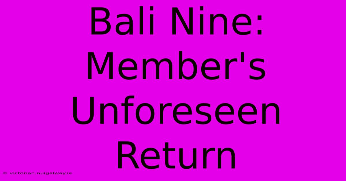 Bali Nine: Member's Unforeseen Return