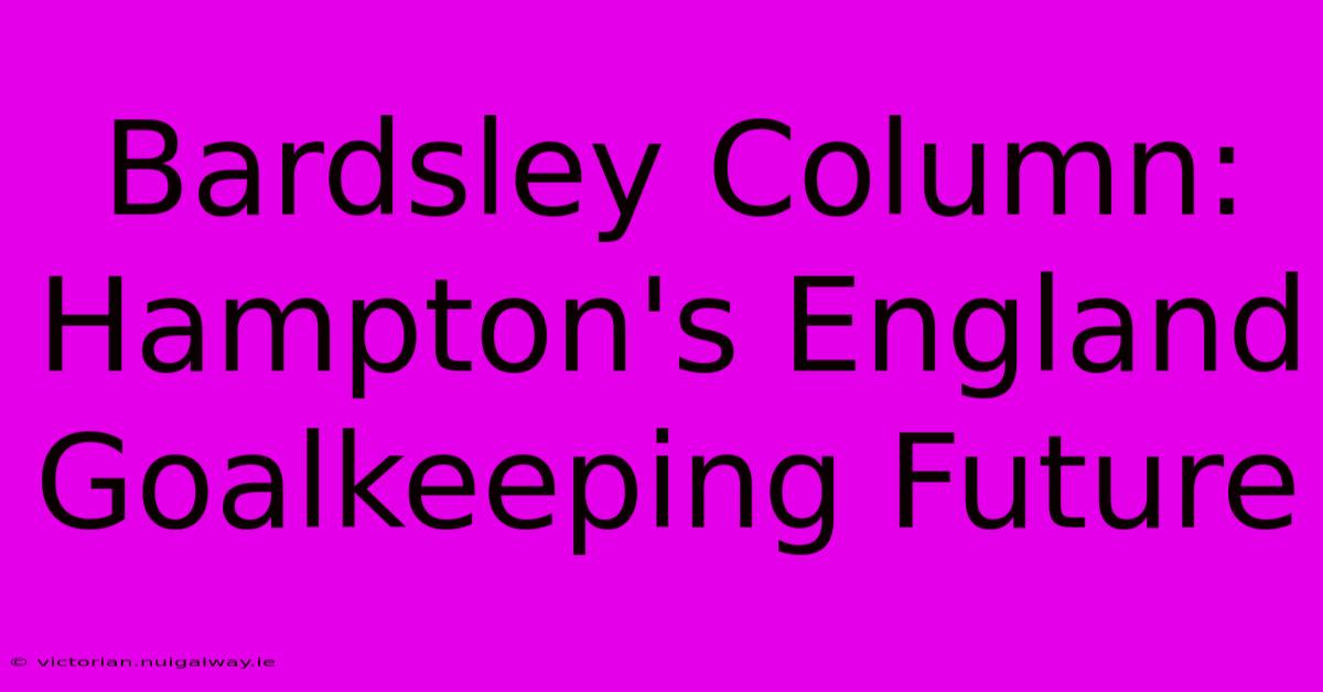 Bardsley Column: Hampton's England Goalkeeping Future