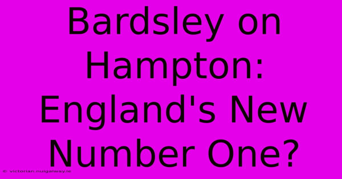 Bardsley On Hampton: England's New Number One?