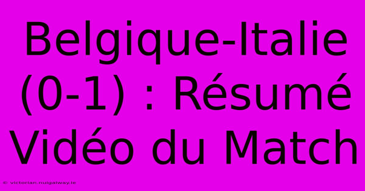 Belgique-Italie (0-1) : Résumé Vidéo Du Match