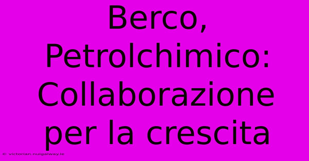 Berco, Petrolchimico: Collaborazione Per La Crescita