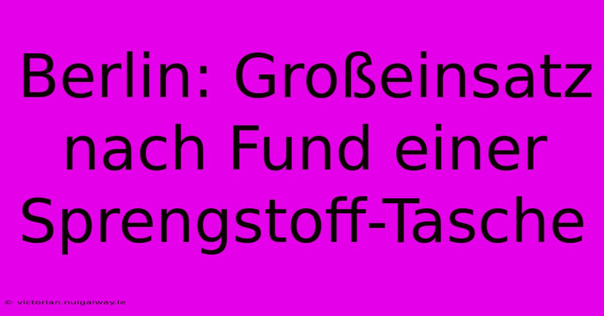 Berlin: Großeinsatz Nach Fund Einer Sprengstoff-Tasche 