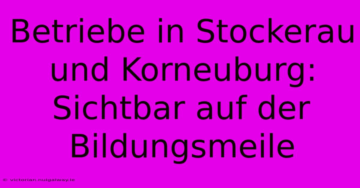 Betriebe In Stockerau Und Korneuburg: Sichtbar Auf Der Bildungsmeile