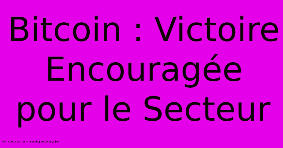 Bitcoin : Victoire Encouragée Pour Le Secteur