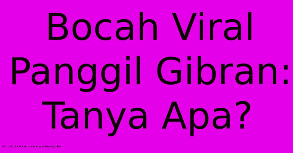 Bocah Viral Panggil Gibran: Tanya Apa?