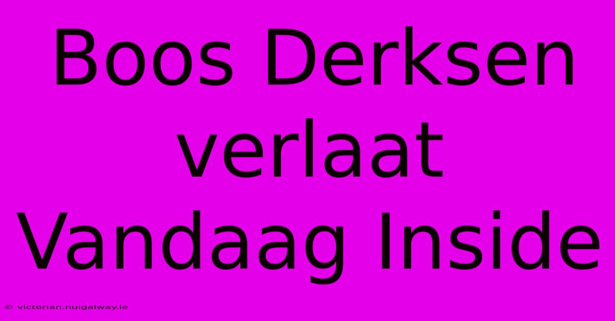 Boos Derksen Verlaat Vandaag Inside 