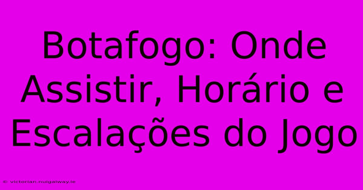 Botafogo: Onde Assistir, Horário E Escalações Do Jogo