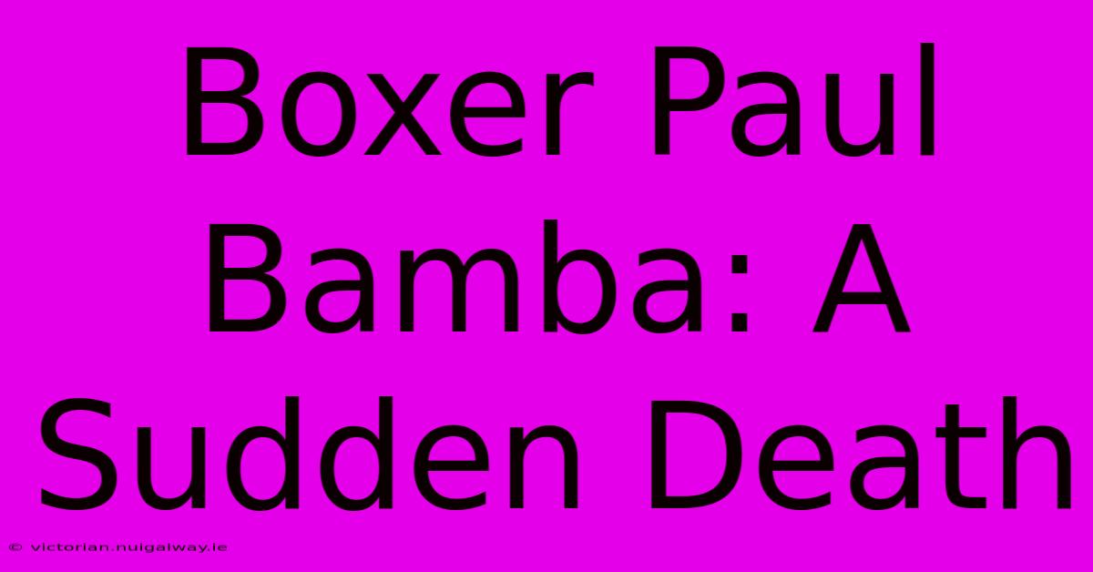 Boxer Paul Bamba: A Sudden Death