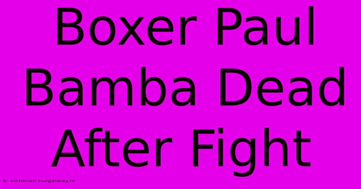 Boxer Paul Bamba Dead After Fight