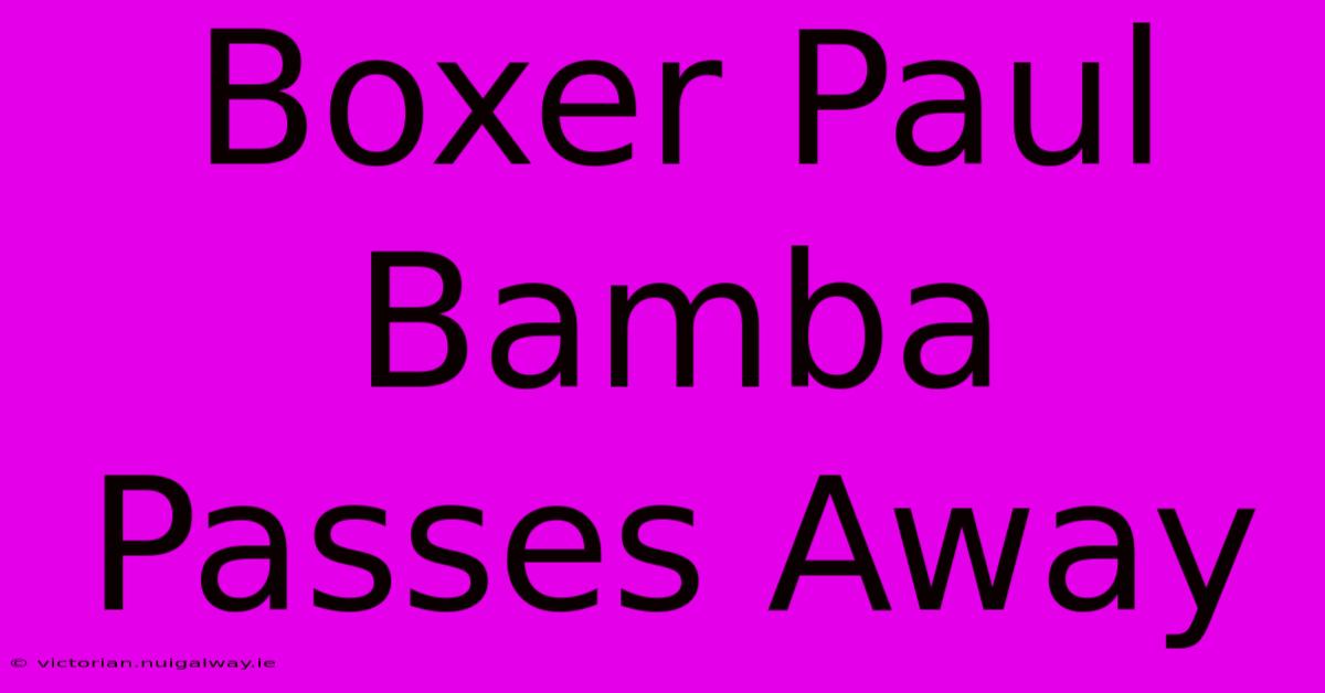 Boxer Paul Bamba Passes Away