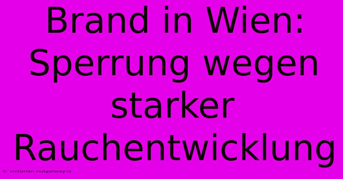 Brand In Wien: Sperrung Wegen Starker Rauchentwicklung 