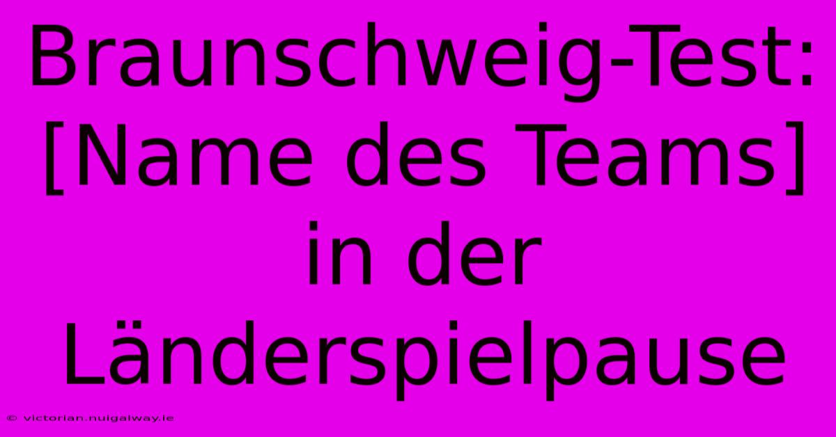 Braunschweig-Test: [Name Des Teams] In Der Länderspielpause 