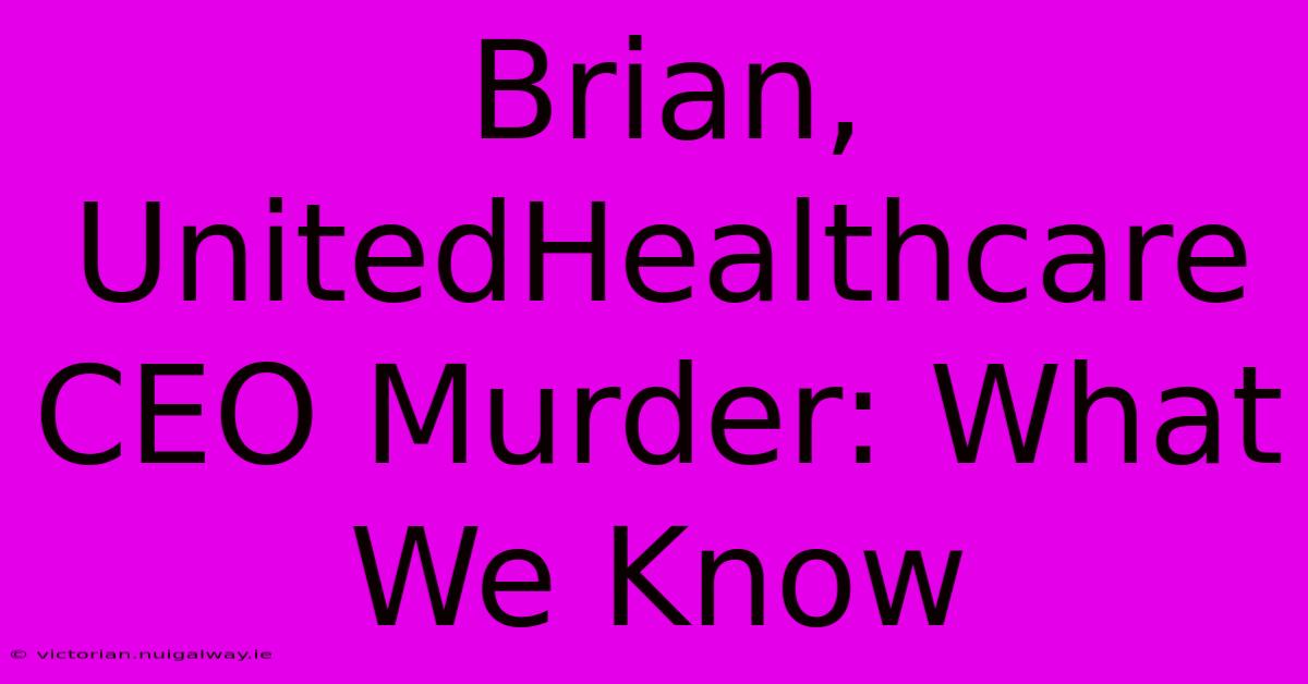 Brian, UnitedHealthcare CEO Murder: What We Know