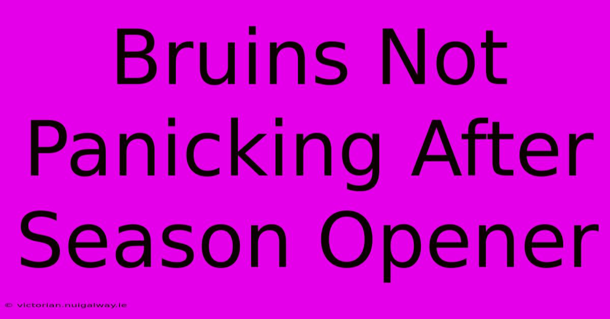 Bruins Not Panicking After Season Opener 