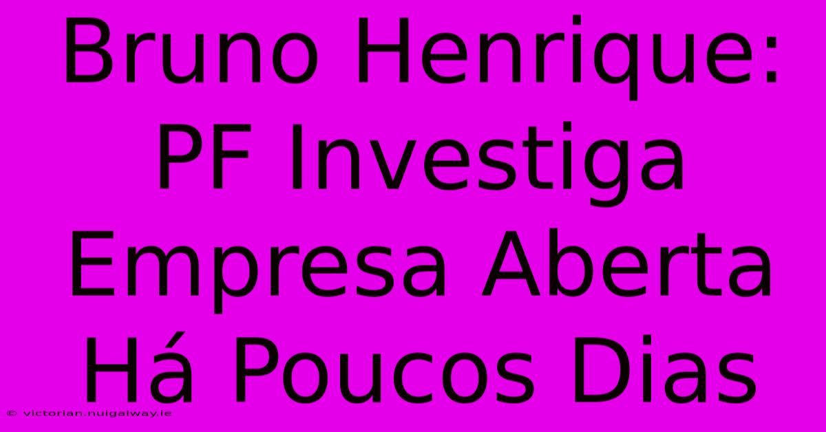 Bruno Henrique: PF Investiga Empresa Aberta Há Poucos Dias