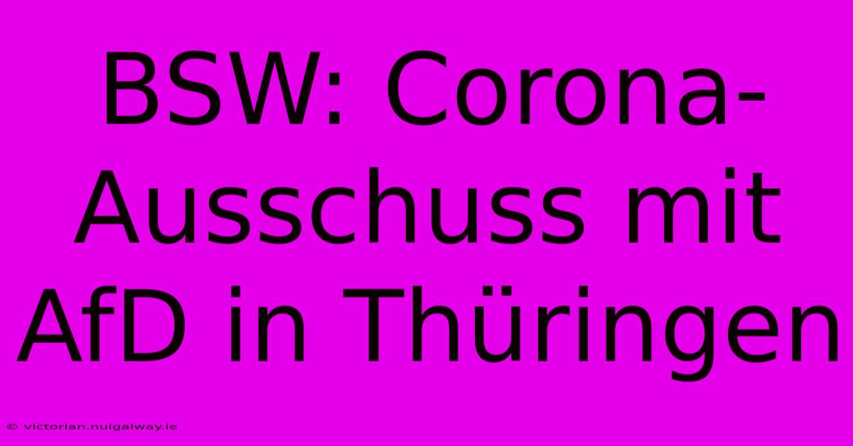 BSW: Corona-Ausschuss Mit AfD In Thüringen 