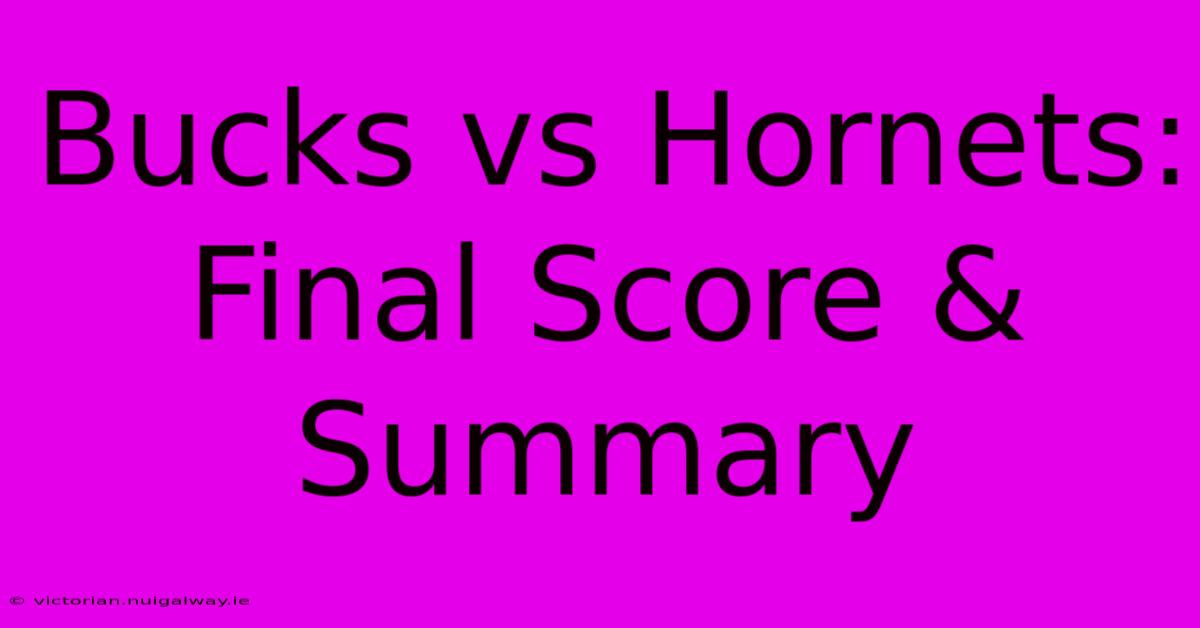 Bucks Vs Hornets: Final Score & Summary