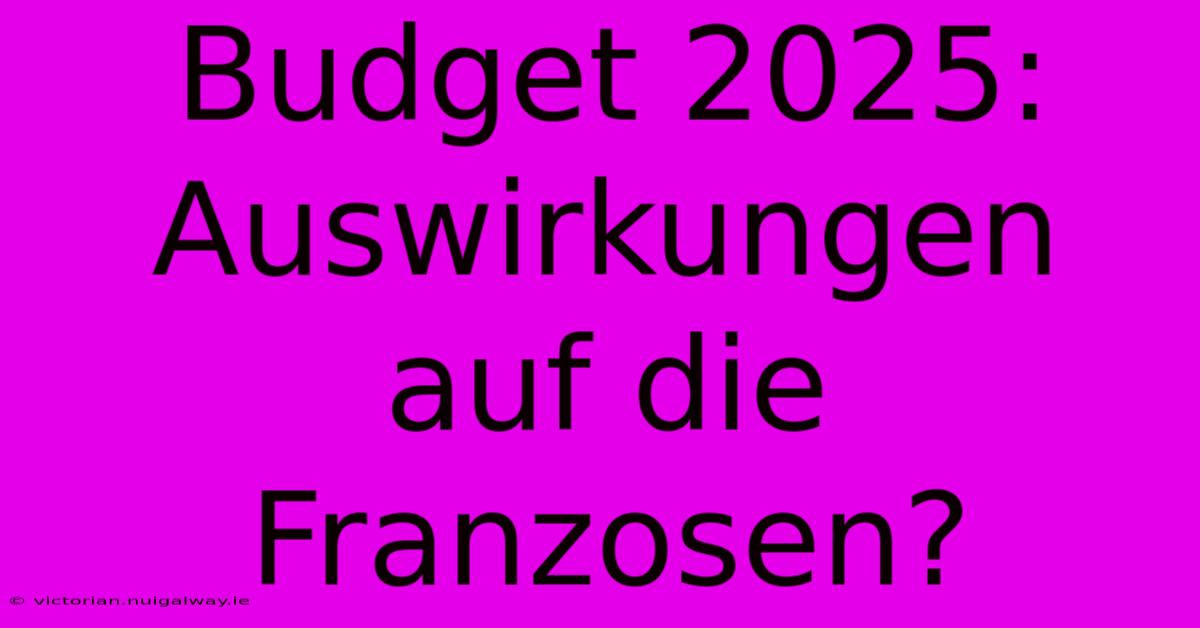 Budget 2025: Auswirkungen Auf Die Franzosen?