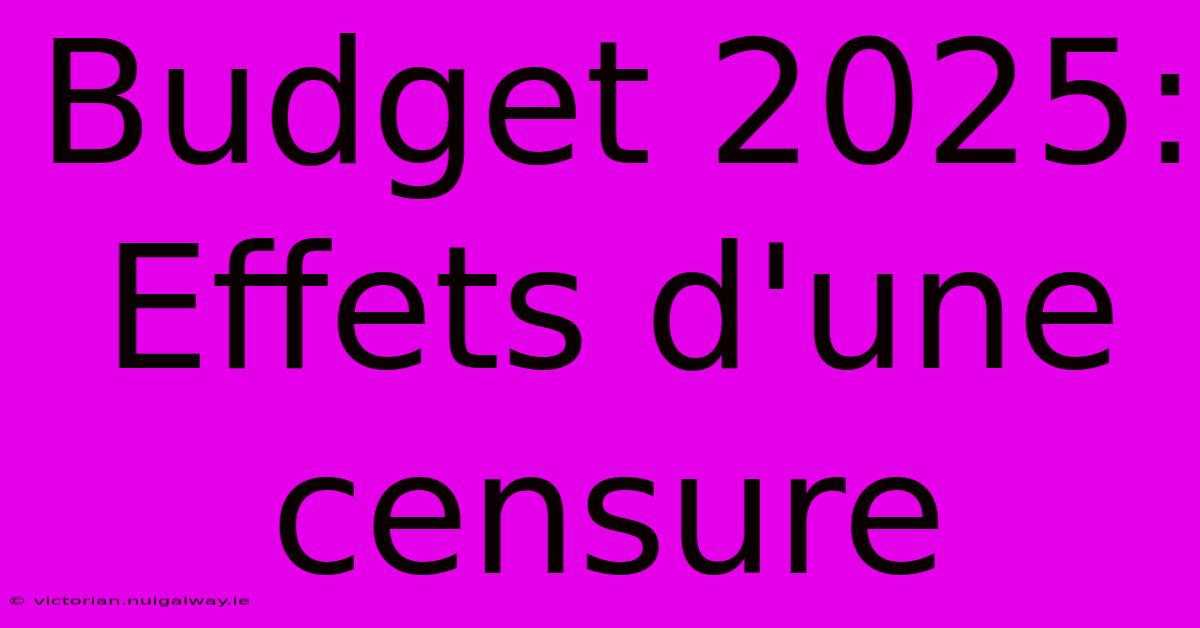 Budget 2025: Effets D'une Censure