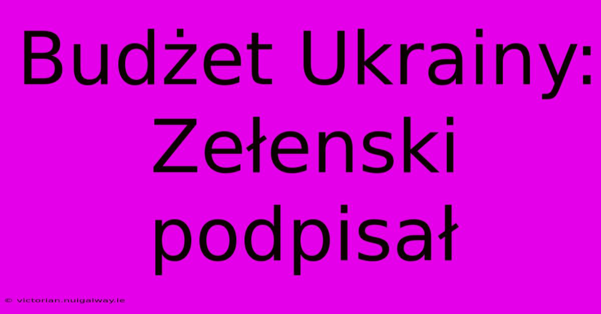 Budżet Ukrainy: Zełenski Podpisał