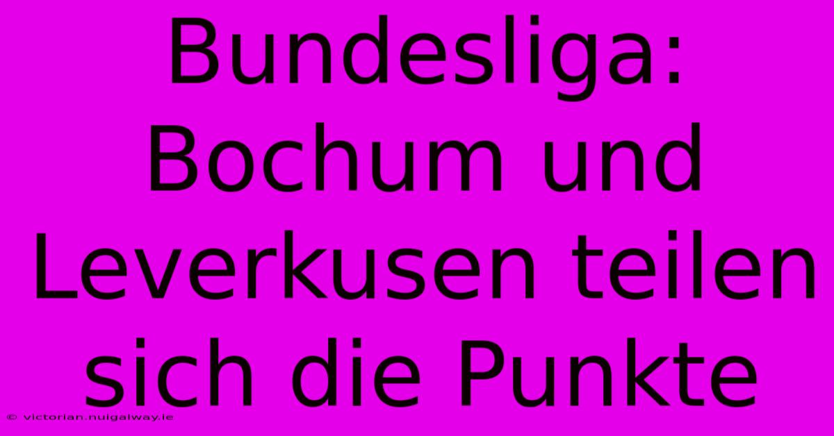 Bundesliga: Bochum Und Leverkusen Teilen Sich Die Punkte