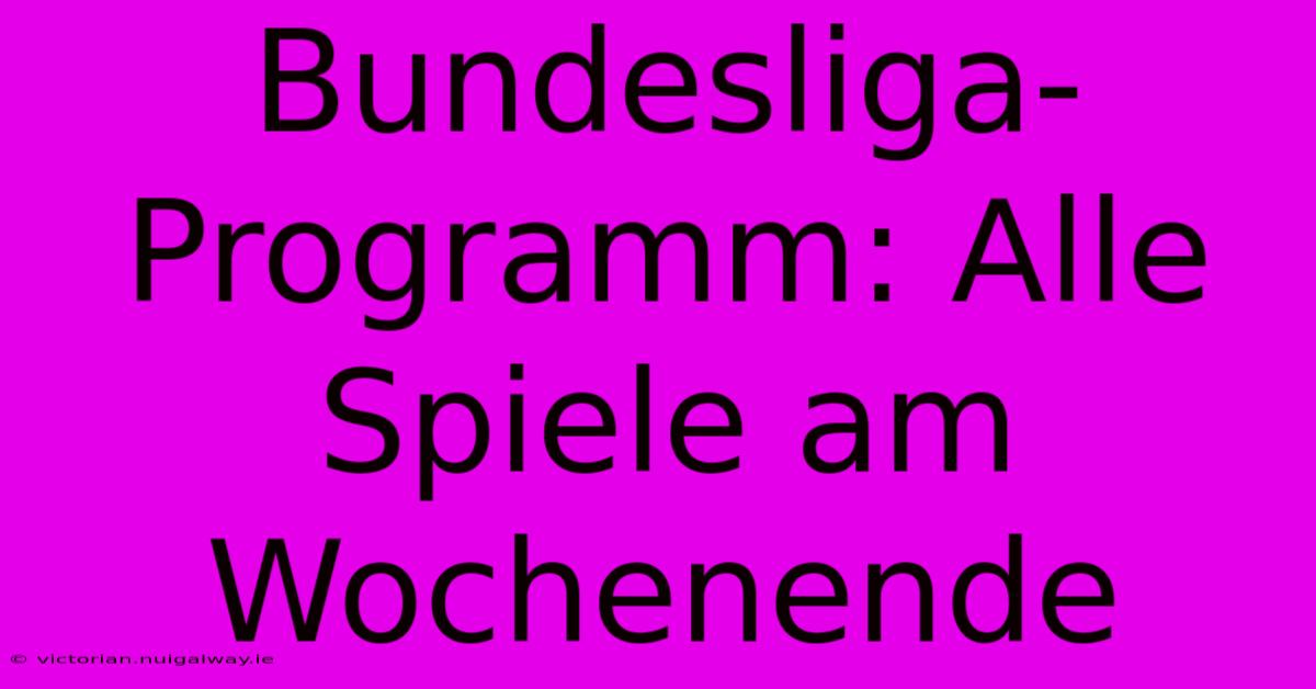 Bundesliga-Programm: Alle Spiele Am Wochenende