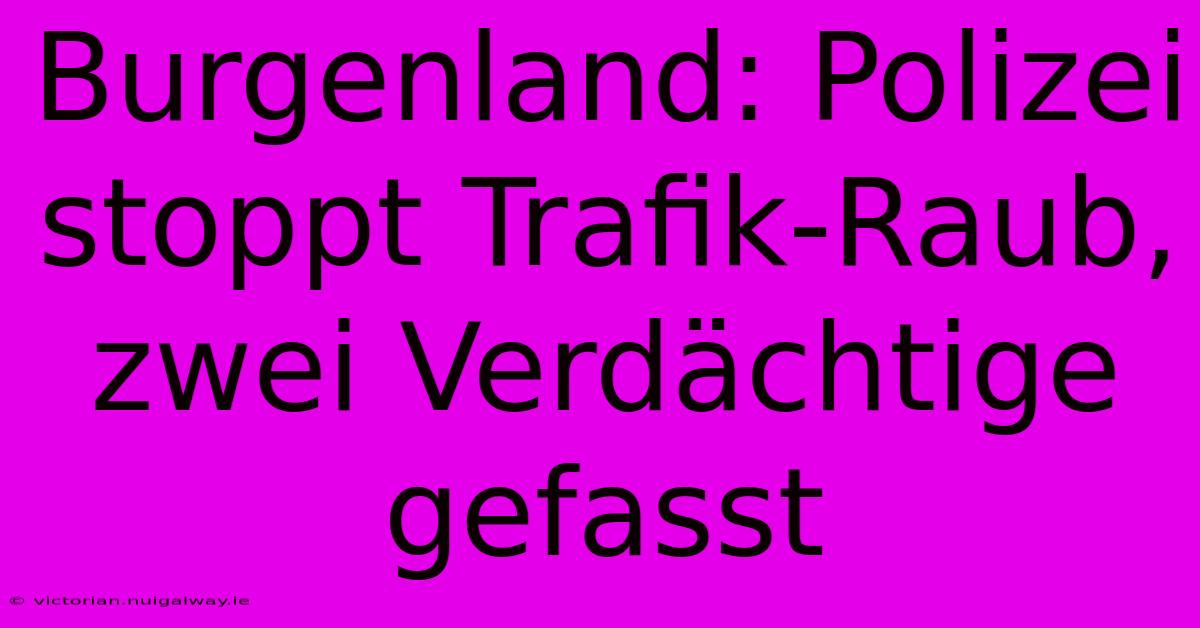 Burgenland: Polizei Stoppt Trafik-Raub, Zwei Verdächtige Gefasst