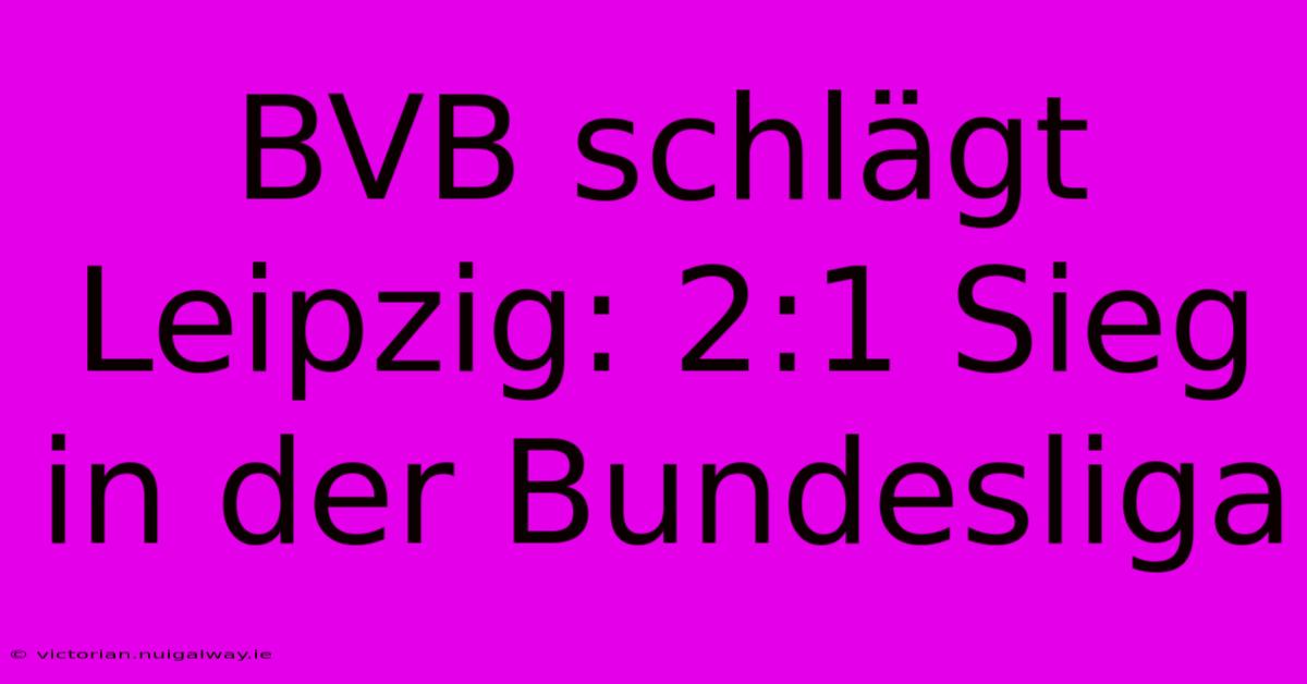 BVB Schlägt Leipzig: 2:1 Sieg In Der Bundesliga