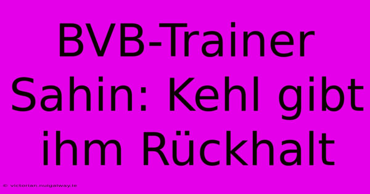 BVB-Trainer Sahin: Kehl Gibt Ihm Rückhalt