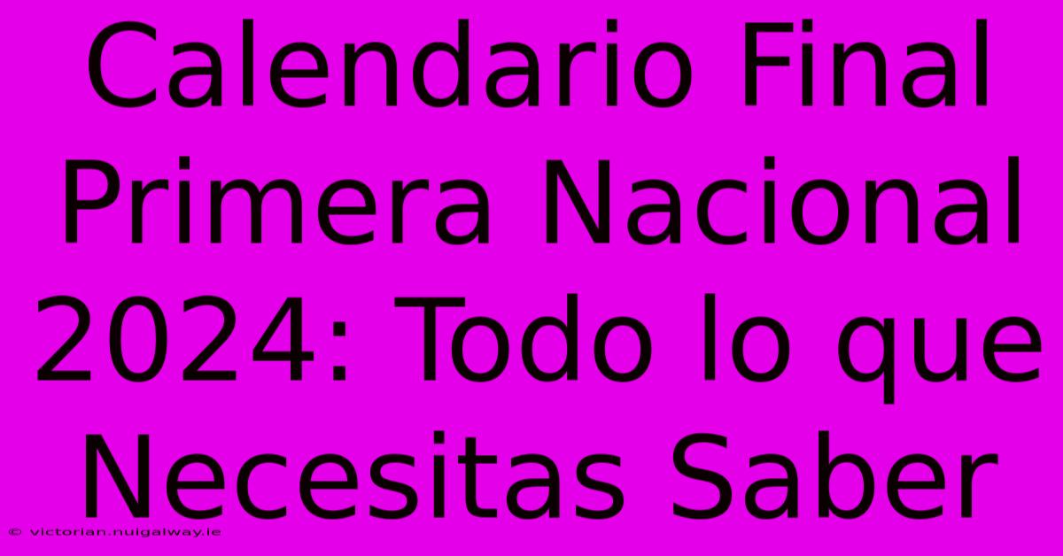 Calendario Final Primera Nacional 2024: Todo Lo Que Necesitas Saber 